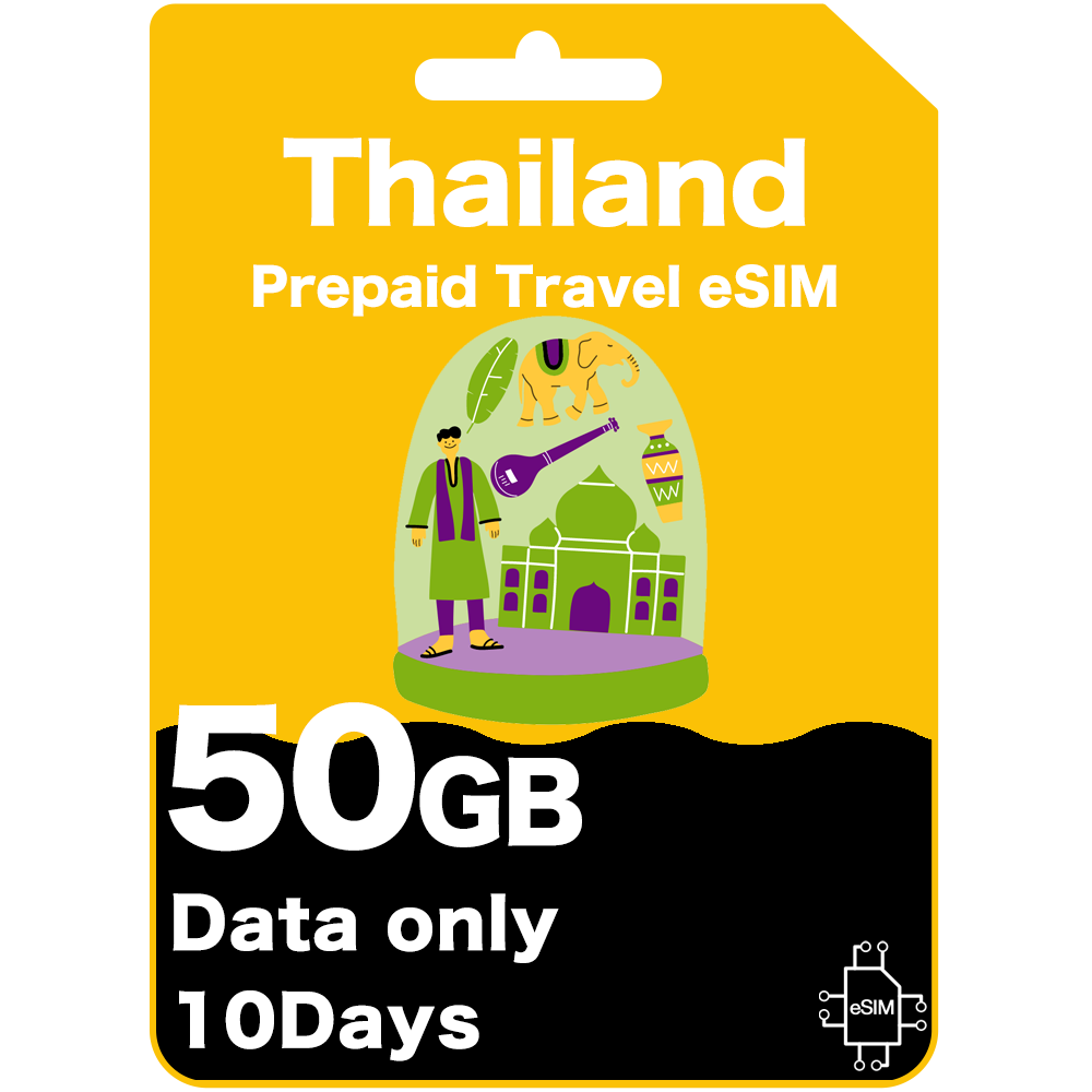 Prepaid travel eSIM package for Thailand with 50GB data