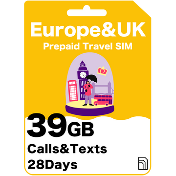 Carte SIM de voyage Europe et Royaume-Uni 22 Go 28 jours - Vodafone