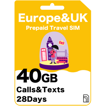 Carte SIM de voyage Europe et Royaume-Uni 22 Go 28 jours - Vodafone