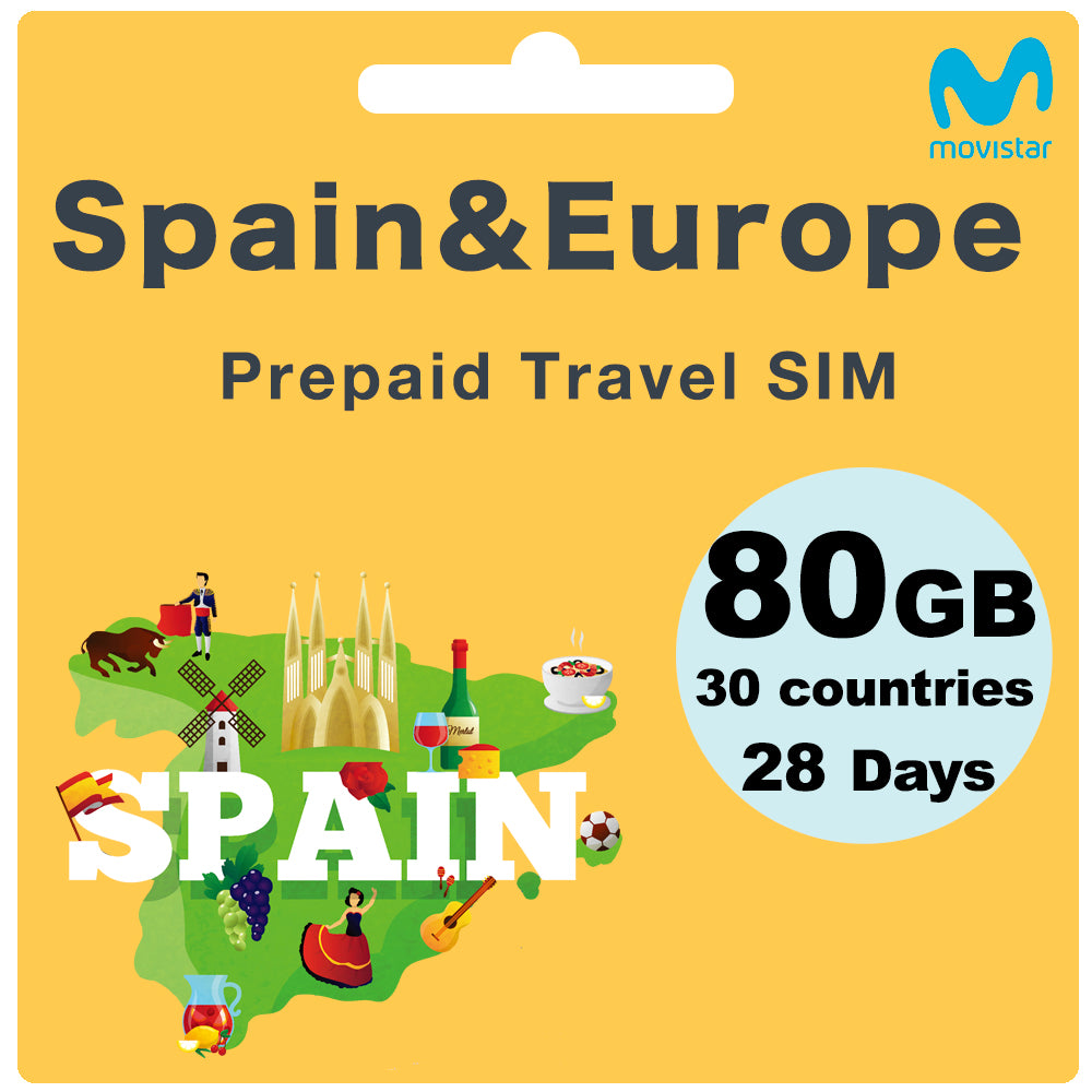 Spain & Europe Prepaid Travel SIM Card 140GB 28 Days - Movistar - G-Starlink
