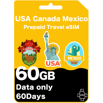 USA, Canada & Mexico Prepaid Travel eSIM Card - Data Only