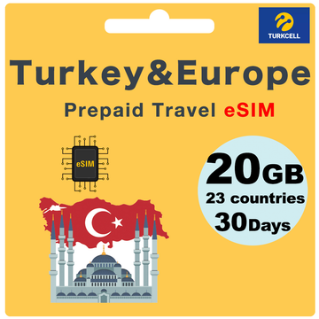 Turkey & Europe Prepaid Travel eSIM Card - 10GB/20GB For 30 Days - Turkcell
