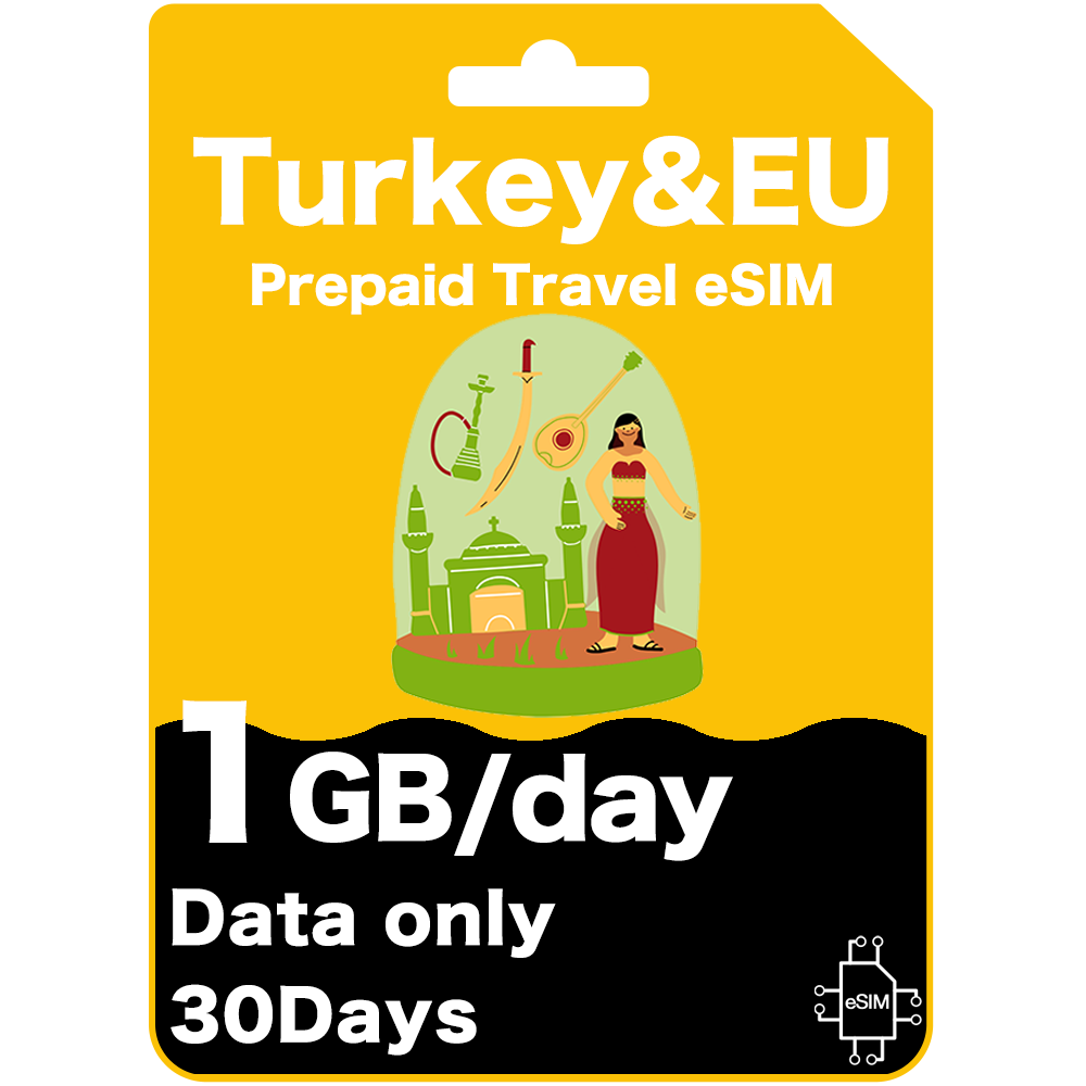 Prepaid-Reise-eSIM-Karte für die Türkei und Europa – Turkcell (nur Daten)