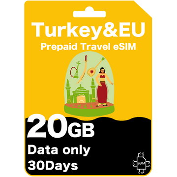 Prepaid-Reise-eSIM-Karte für die Türkei und Europa – Turkcell (nur Daten)