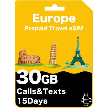 Carte eSIM de voyage prépayée Europe 