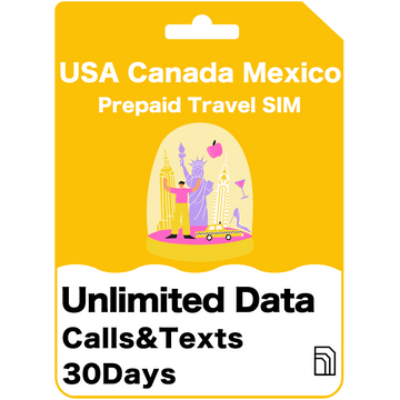 USA, Kanada &amp; Mexiko Prepaid-Reise-SIM-Karte Unbegrenztes Datenvolumen 30 Tage - AT&amp;T